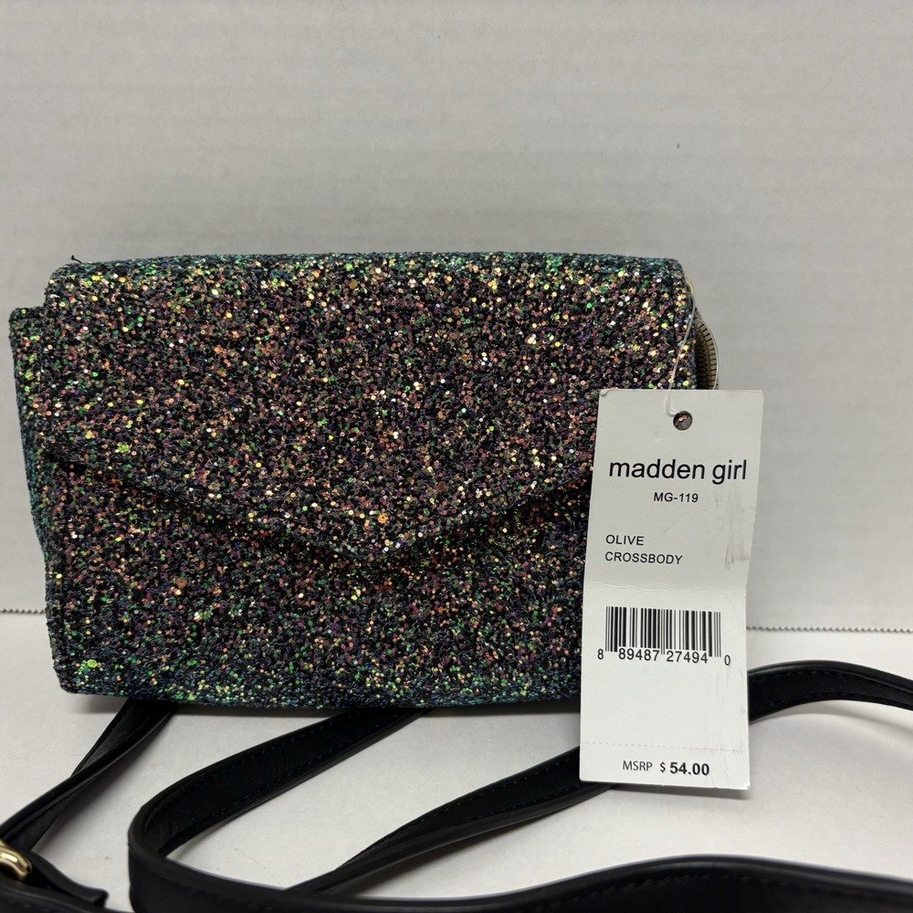Madden Girl Olive Crossbody Bag Glitter Envelope NWT